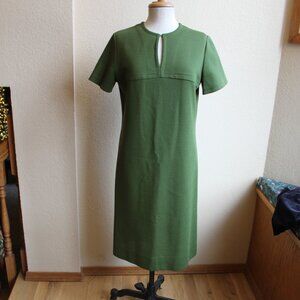 1960's Vintage Original Olive Green 100% Wool Mod Midi Dress 38" Bust MCM